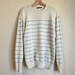 Brandy Melville Striped Knit Sweater Cream Blue Cotton Crew Neck Pullover Womens